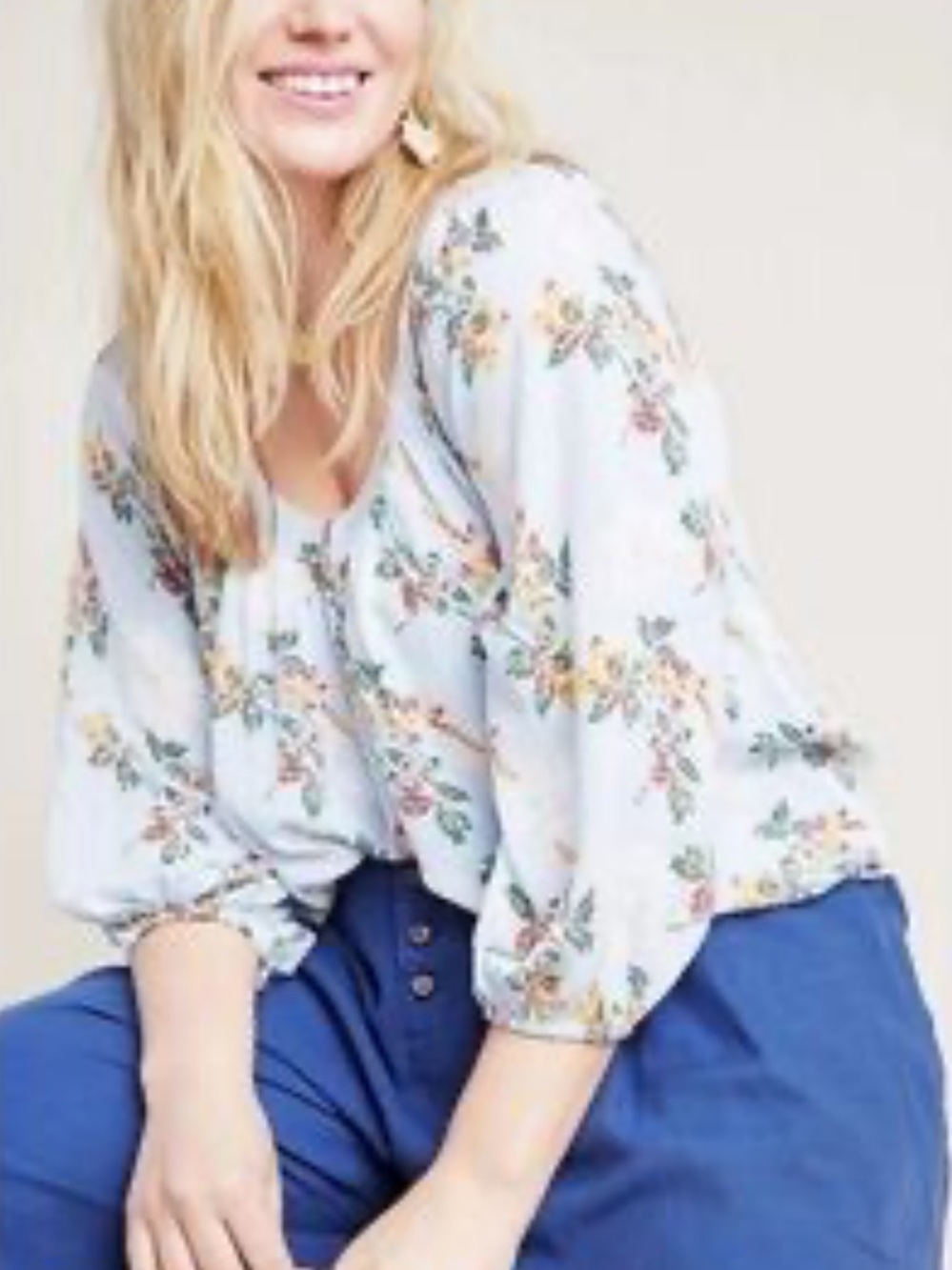 Maeve Light Blue Floral V-Neck Blouse